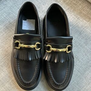 Dr. Martens Black Loafers with Gold Accent